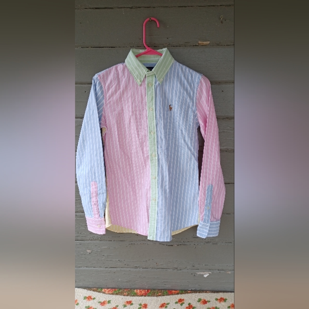 Polo Ralph Lauren Button Down Oxford Pastel Multicolor Striped Long Sleeve XS